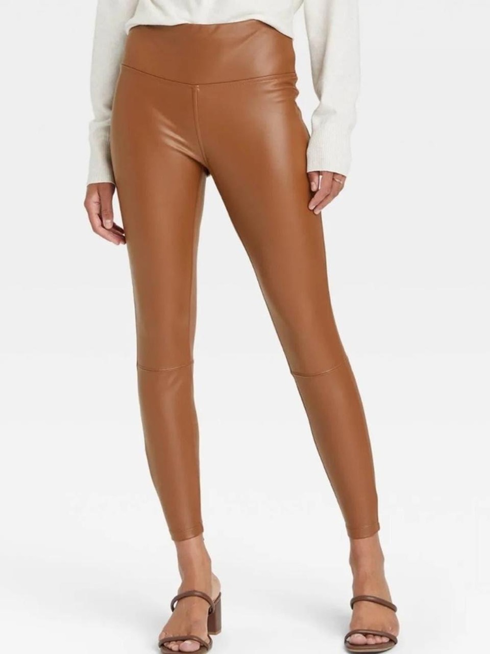 a new day Faux Leather High-Waist Leggings in Cognac Brown
